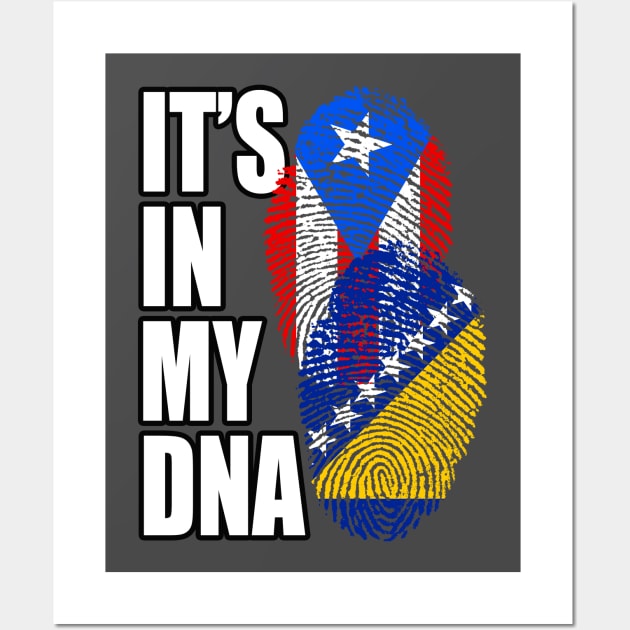 Bosnian And Puerto Rican Mix DNA Flag Heritage Gift Wall Art by Just Rep It!!